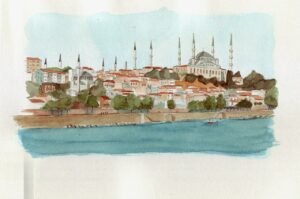 Istanbul Sultan Ahmed Camii vanaf Marmara Zee 1995