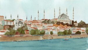 Istanbul Sultan Ahmed Camii vanaf Marmara Zee 1995 a