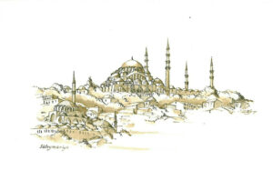 Istanbul gewassen pentekening Suleymaniye 1994