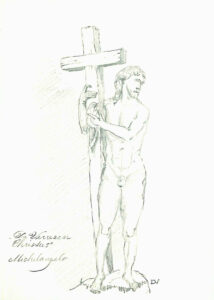 potloodschets 1999 Verrezen Christus van Michelangelo