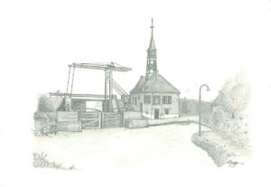 potloodtekening 1991 Hindelopen sluis