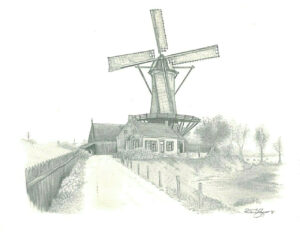 potloodtekening 1991 Middelburg molen voor 1940