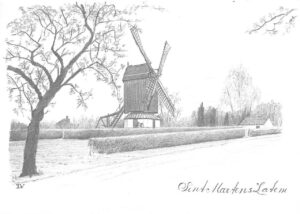 potloodtekening 2000 St Martens Latem molen